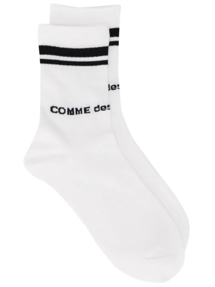 Comme Des Garçons chaussettes à bords rayés et imprimés avec logo
