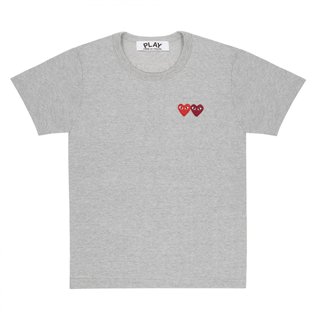 322 T-shirt basique PLAY CDG à deux emblèmes (gris) - Image 1