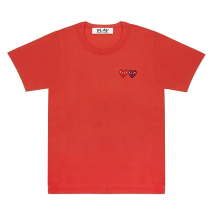 T-shirt basique PLAY CDG à deux emblèmes (rouge)