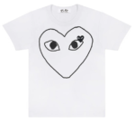 T-shirt blanc CDG PLAY avec contour et emblème de cœur noir - Image 2