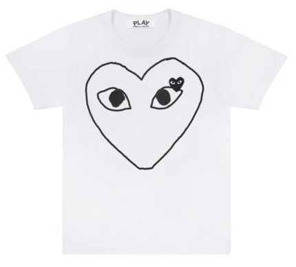 T-shirt blanc CDG PLAY avec contour et emblème de cœur noir