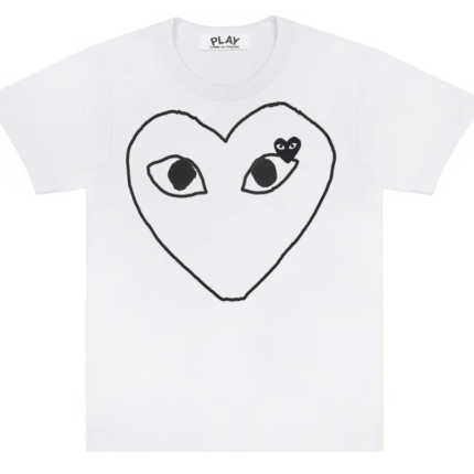T-shirt blanc CDG PLAY avec contour et emblème de cœur noir