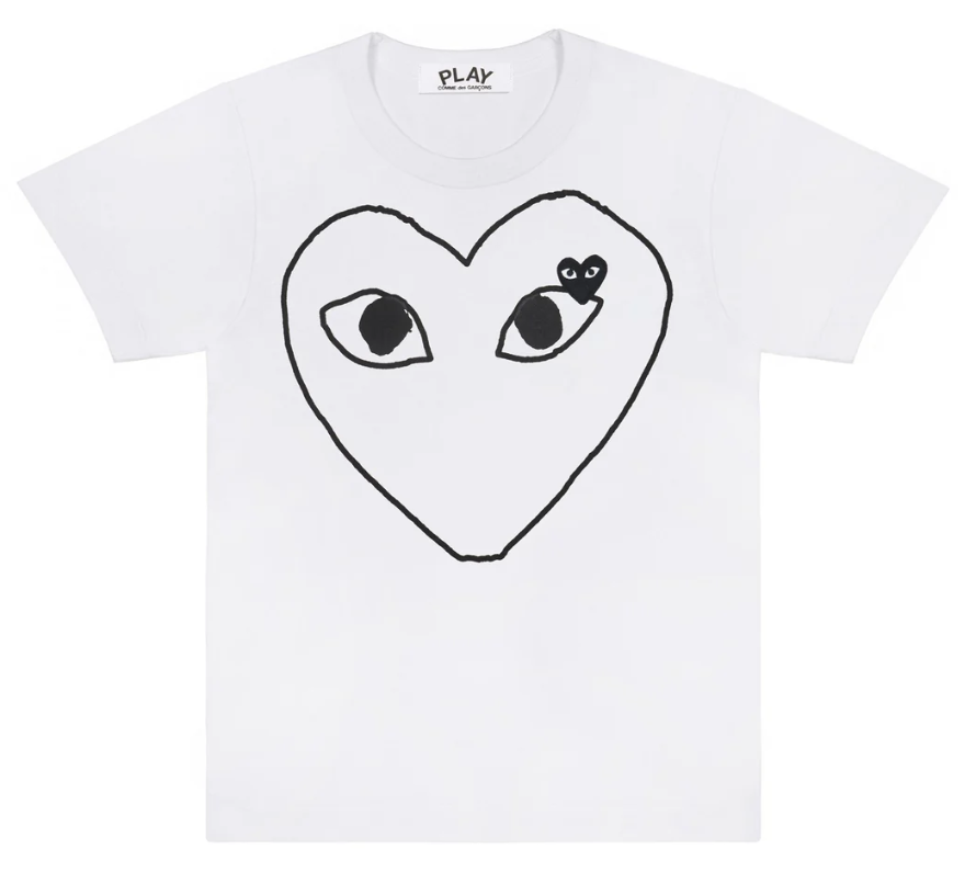 334 T-shirt blanc CDG PLAY avec contour et emblème de cœur noir - Image 1