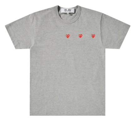 T-shirt CDG PLAY à logo horizontal à trois cœurs (gris)