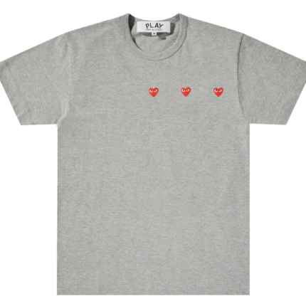 T-shirt CDG PLAY à logo horizontal à trois cœurs (gris)