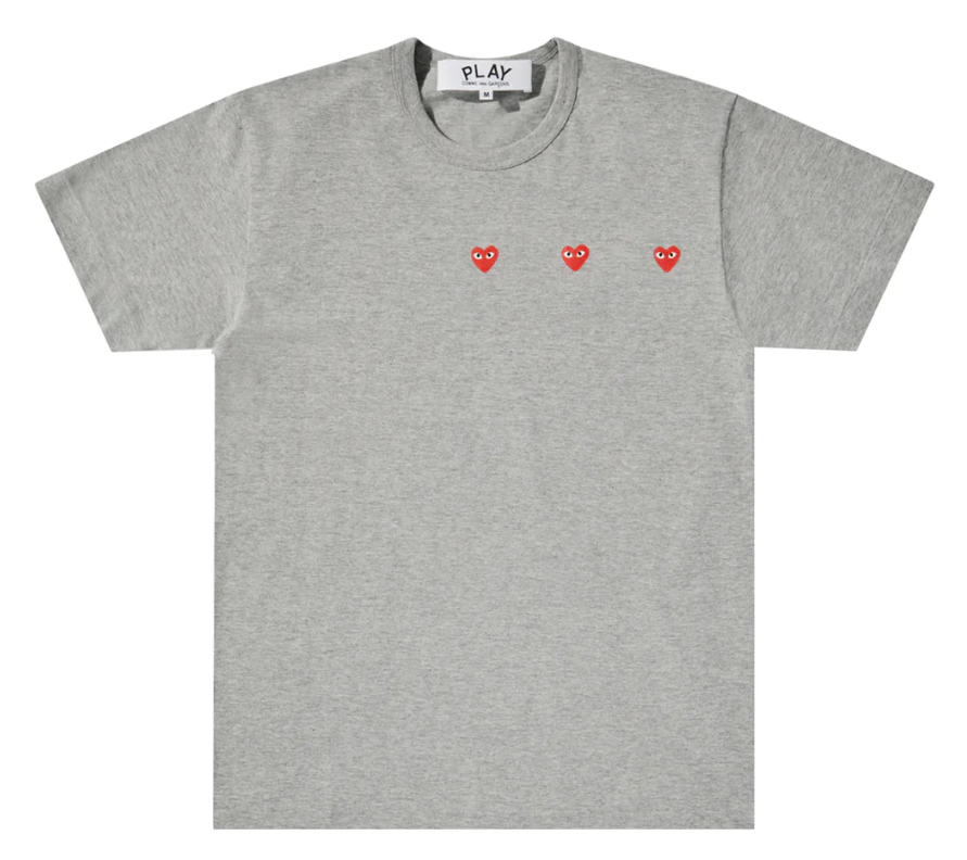 350 T-shirt CDG PLAY à logo horizontal à trois cœurs (gris) - Image 1