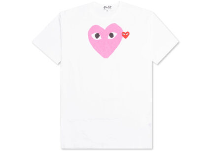 T-Shirt CDG Play Red Emblem Heart blanc rose