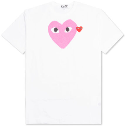T-Shirt CDG Play Red Emblem Heart blanc rose