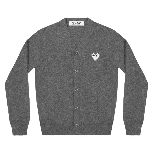 84 Cardigan Homme Blanc Cœur Gris Foncé