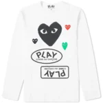 CDG Play T-shirt à manches longues multi-logo blanc et noir