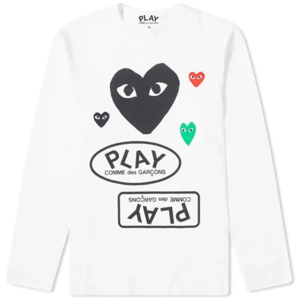 CDG Play T-shirt à manches longues multi-logo blanc et noir