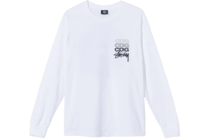 Stussy x CDG Dot LS Manches Longues Blanc