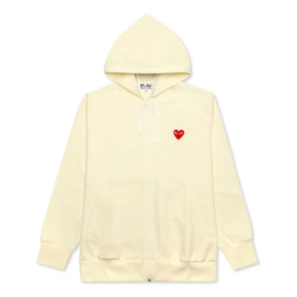Sweat à capuche zippé Comme des Garçons PLAY motif rouge cœur Ivoire