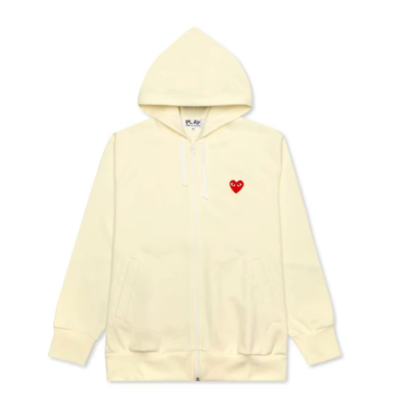 Sweat à capuche zippé Comme des Garçons PLAY motif rouge cœur Ivoire